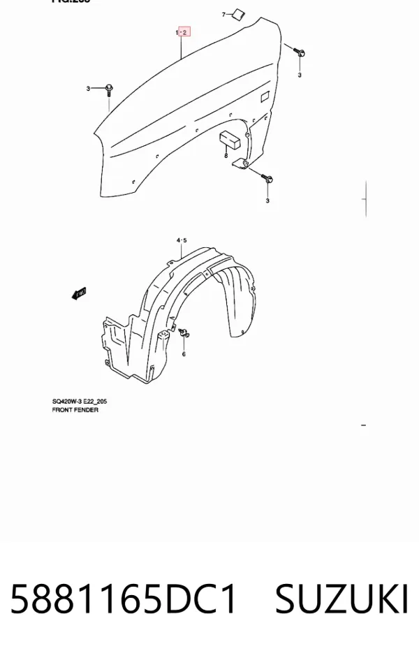 Błotnik przedni lewy 5881165DC1 Suzuki