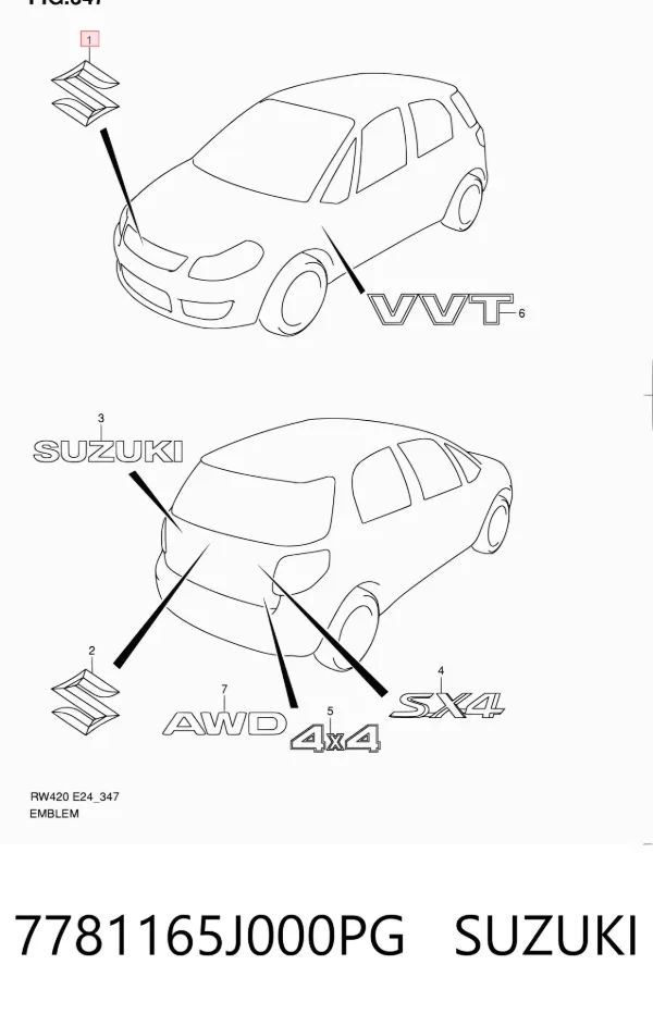 Emblemat na atrapę chłodnicy 7781165J000PG Suzuki