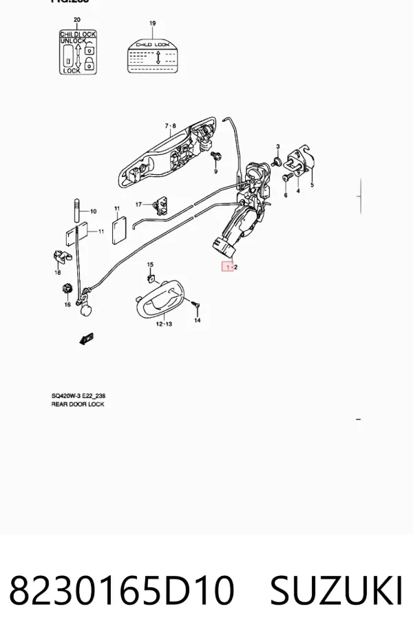 Zamek drzwi tylnych prawych Suzuki Grand Vitara FT, HT