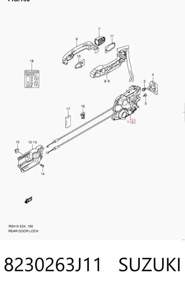 Zamek drzwi tylnych lewych Suzuki Swift III