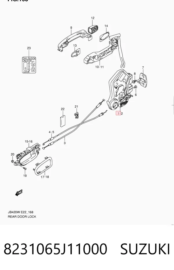 Zamek drzwi tylnych prawych Suzuki Grand Vitara JB