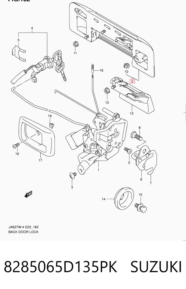 Klamka bagażnika (drzwi 3/5 tylnych) zewnętrzna 8285065D135PK Suzuki