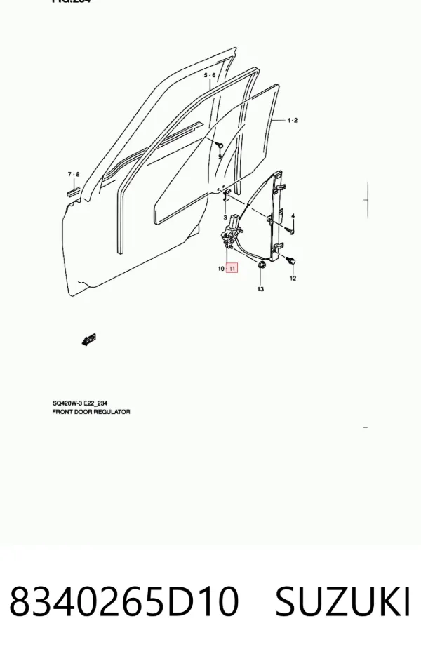 Mechanizm podnoszenia szyby drzwi przednich lewych 8340265D10 Suzuki