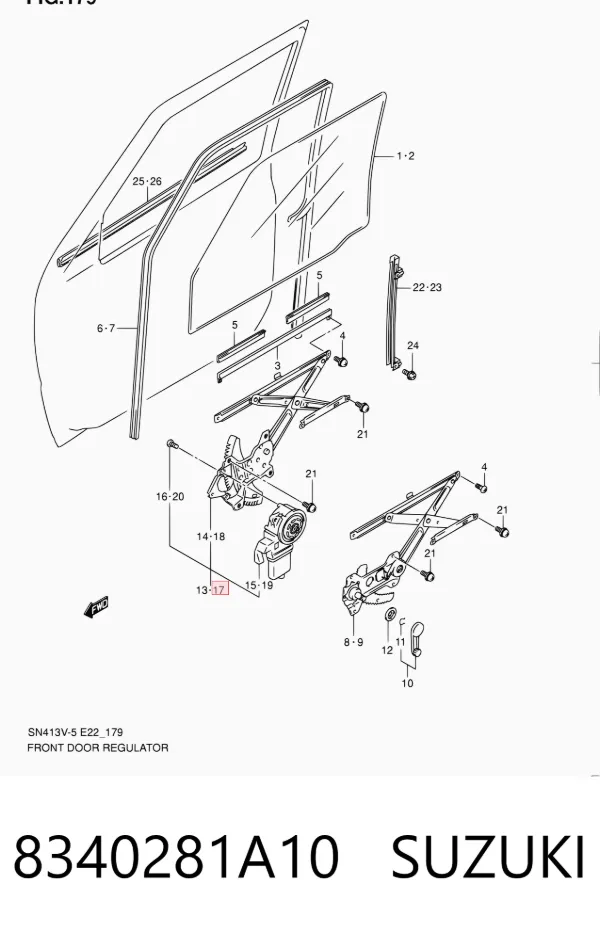 Mechanizm podnoszenia szyby drzwi przednich lewych 8340281A10 Suzuki
