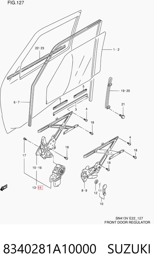 Mechanizm podnoszenia szyby drzwi przednich lewych 8340281A10000 Suzuki