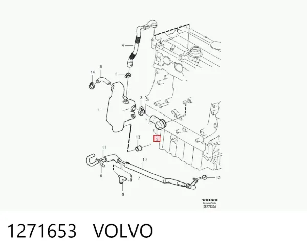 Króciec wentylacji kadłuba (separatora oleju) 1271653 Volvo