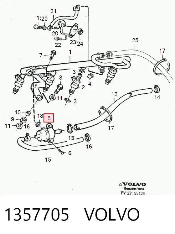 Regulator ciśnienia paliwa w listwie paliwowej 1357705 Volvo