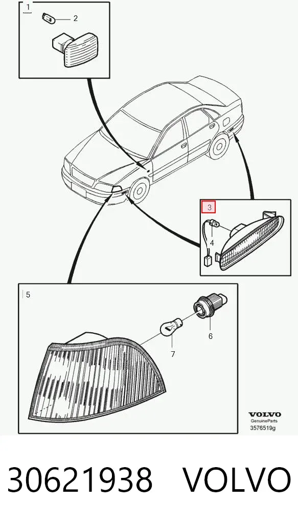 Lampa pozycyjna (kierunkowskaz) w zderzaku prawa 30621938 Volvo