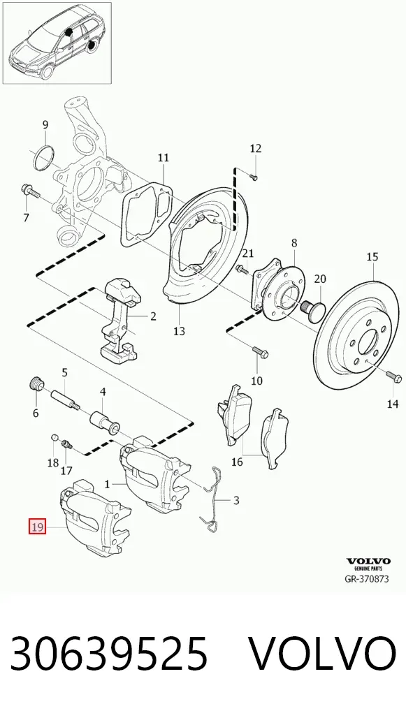 Zacisk hamulcowy tylny prawy 30639525 Volvo