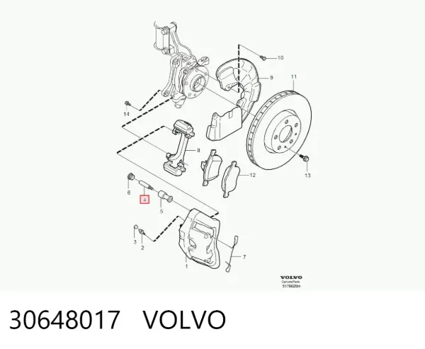 Prowadnica zacisku przedniego 30648017 Volvo