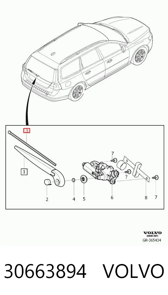 Pióro wycieraczki szyby tylnej 30663894 Volvo
