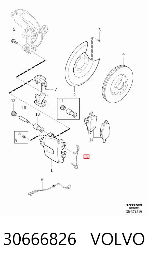 Zestaw sprężynek do mocowania klocków tarczowych przednich 30666826 Volvo