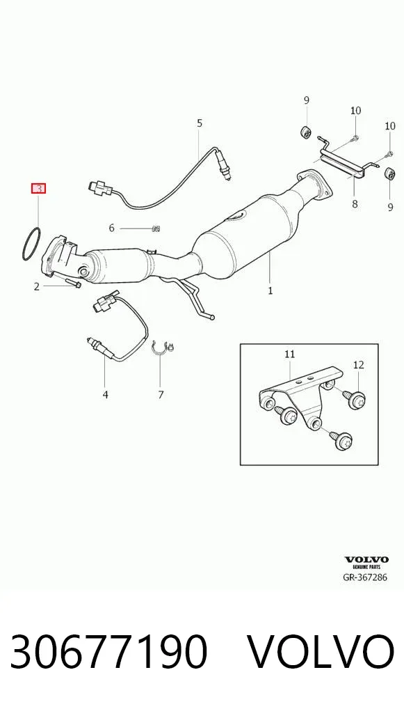 Uszczelka rury odbiornika tłumika 30677190 Volvo