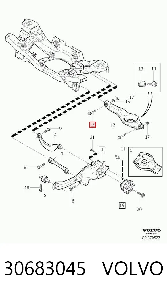 Śruba mocowania wahacza tylnego dolnego wewnętrzna 30683045 Volvo