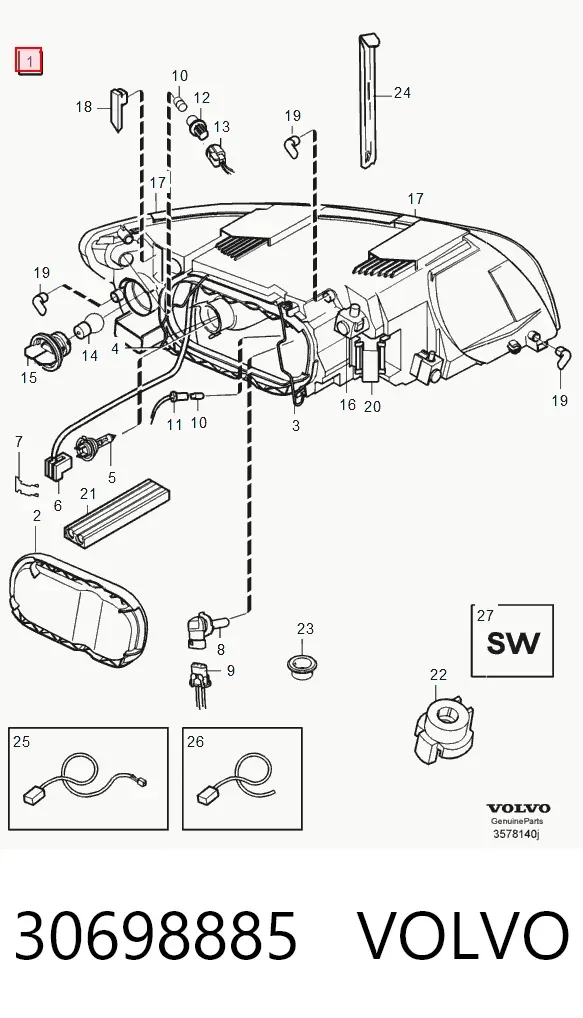 Reflektor lewy 30698885 Volvo