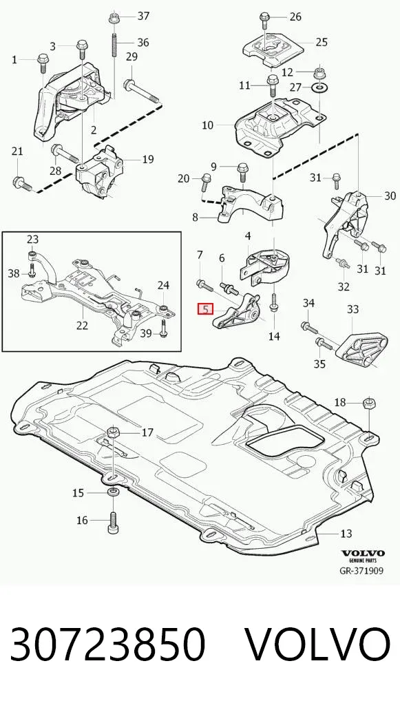 Poduszka (podpora) silnika tylna 30723850 Volvo