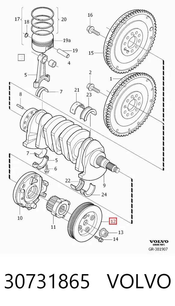 Koło pasowe wału korbowego 30731865 Volvo