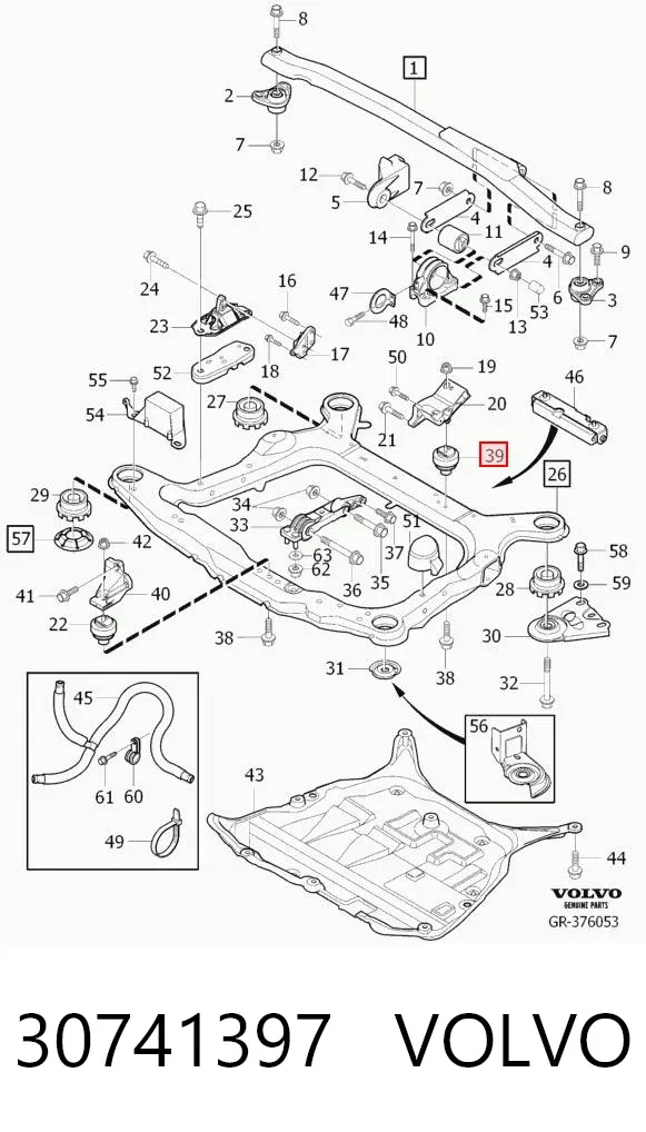 Poduszka (podpora) silnika tylna 30741397 Volvo