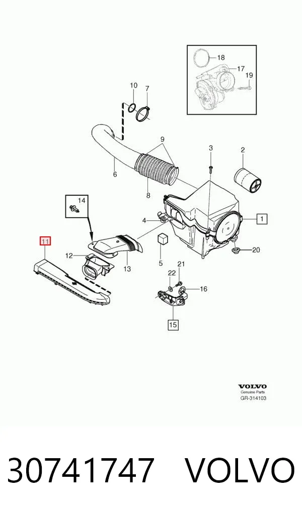 Wlot powietrza do filtra powietrza Volvo V50 MW