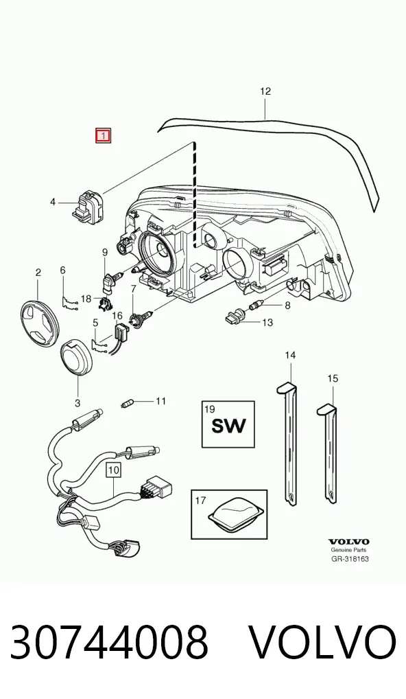 Reflektor prawy 30744008 Volvo