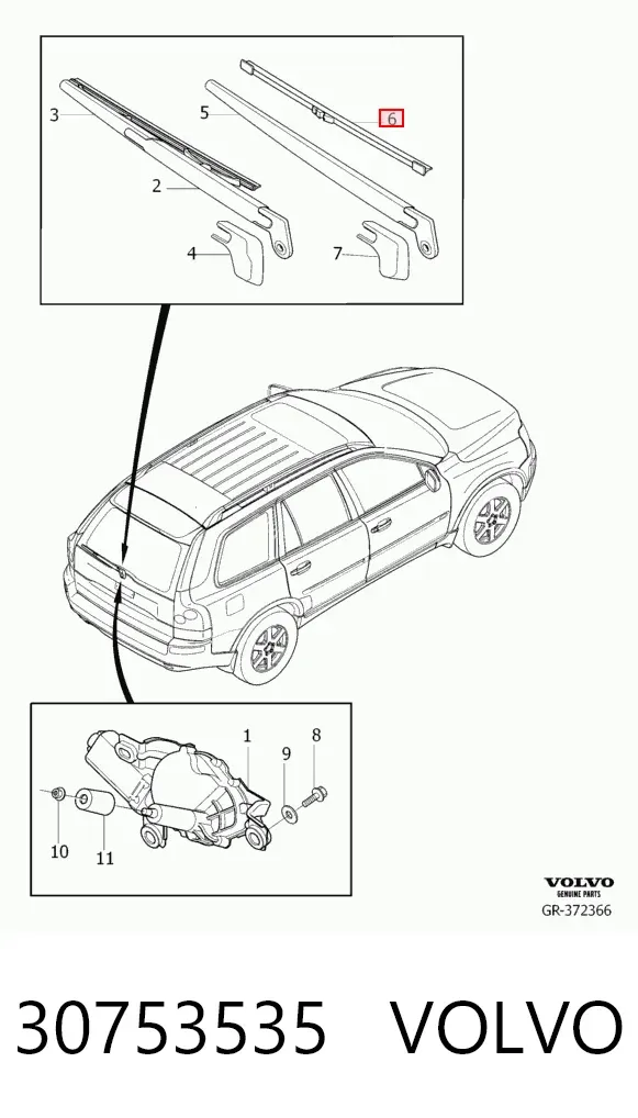 Pióro wycieraczki szyby tylnej 30753535 Volvo