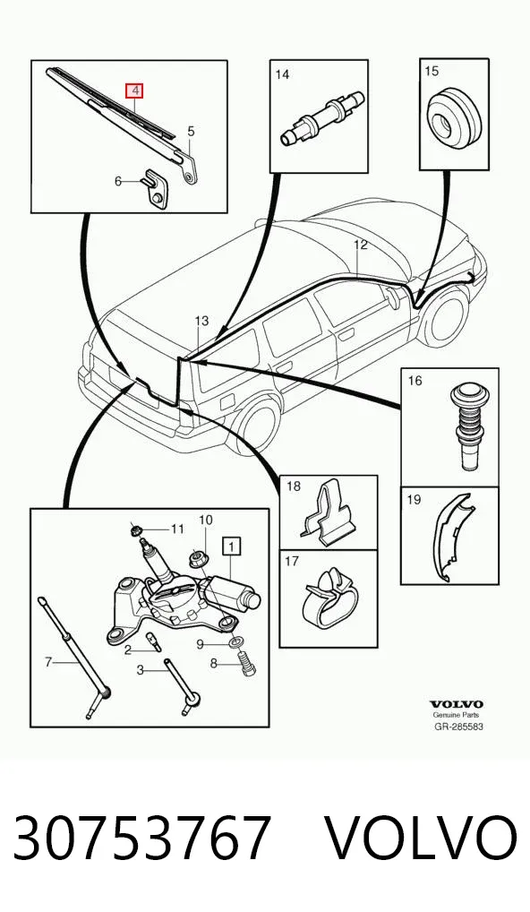 Pióro wycieraczki szyby tylnej 30753767 Volvo