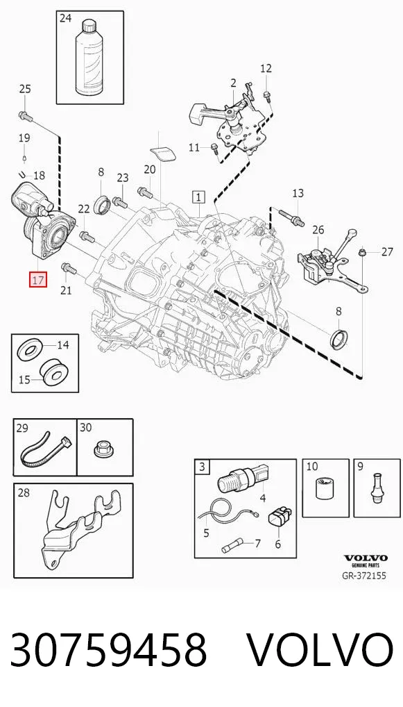Cylinder roboczy sprzęgła (wysprzęglik) w komplecie z łożyskiem wyciskowym 30759458 Volvo