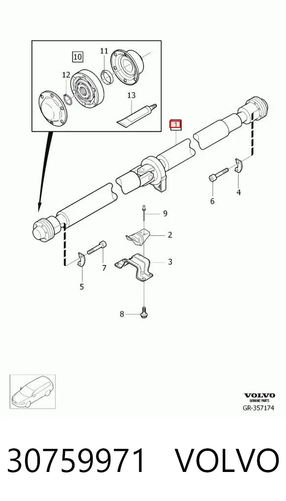 Wał Cardana tylny, kompletny 30759971 Volvo