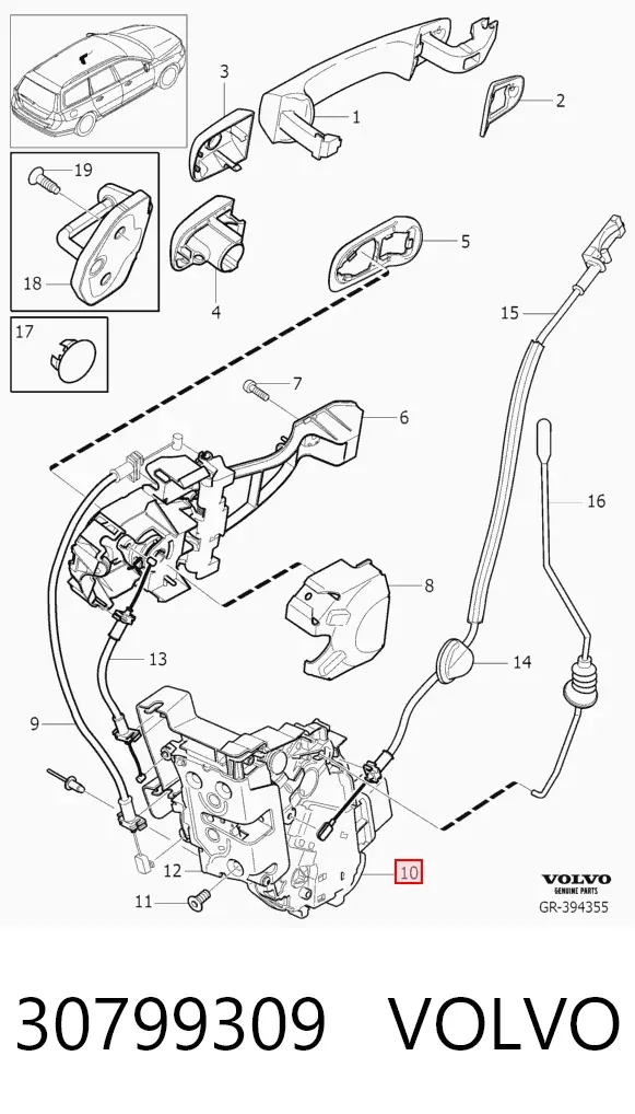 Zamek drzwi przednich lewych 30799309 Volvo