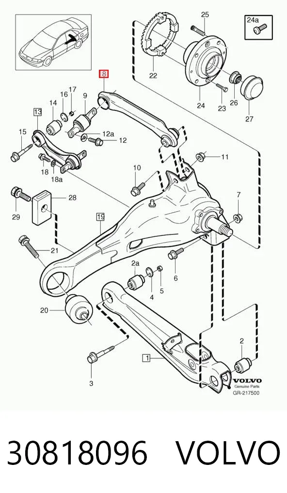 Drążek poprzeczny zawieszenia tylnego 30818096 Volvo