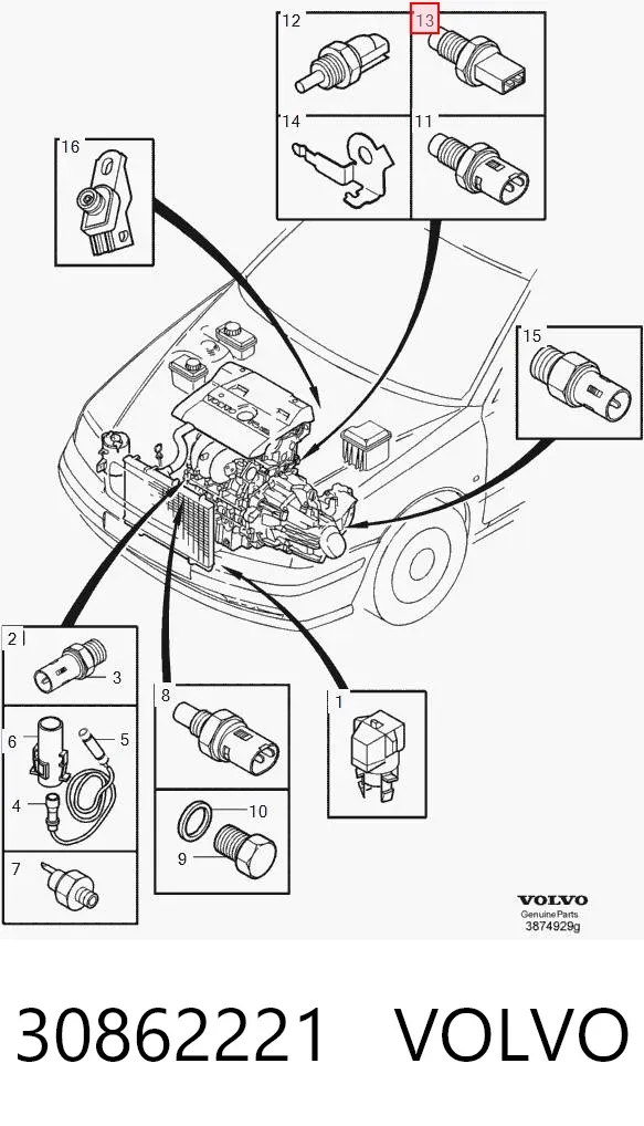 Czujnik temperatury płynu chłodzącego 30862221 Volvo