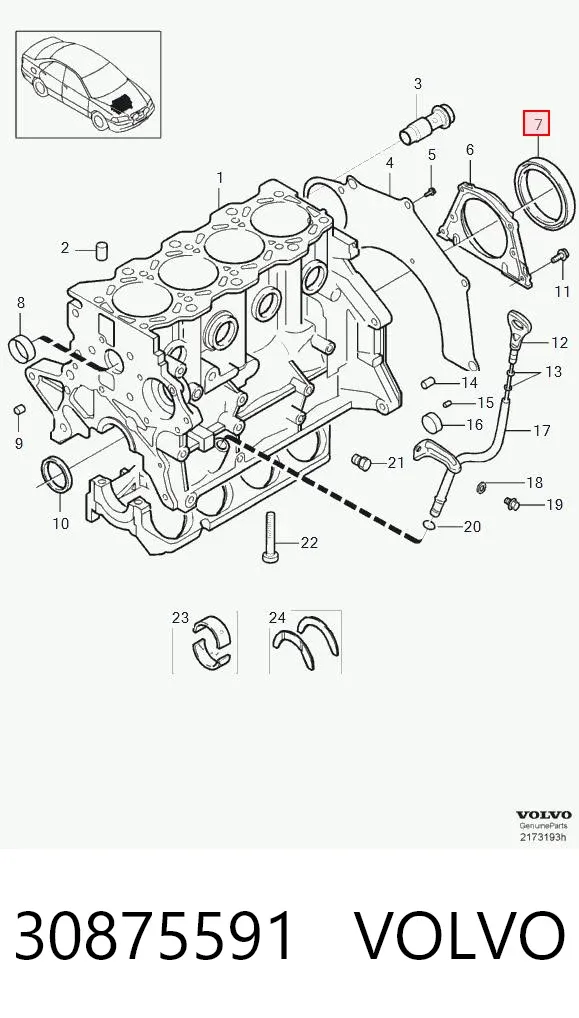Uszczelniacz wału korbowego silnika tylny 30875591 Volvo