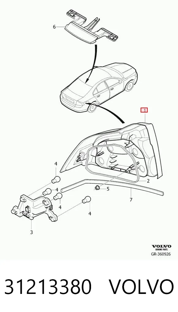 Lampa zespolona tylna prawa Volvo S80 II