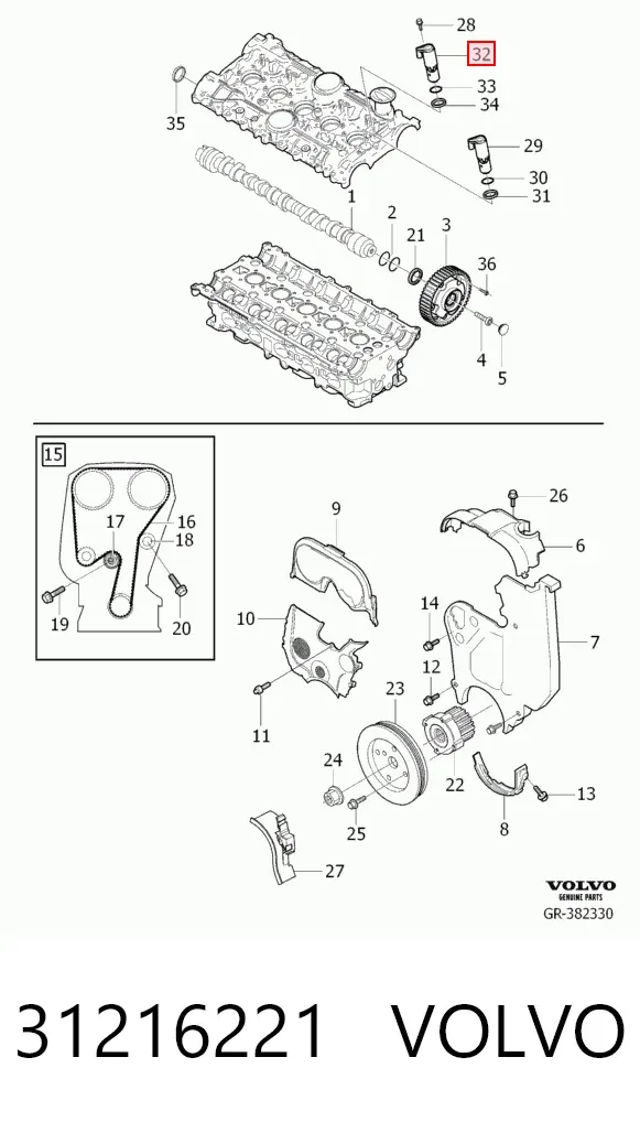 Zawór elektromagnetyczny położenia (faz) wałka rozrządu prawy 31216221 Volvo