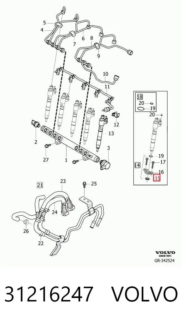 Pierścień uszczelniający wtryskiwacza 31216247 Volvo