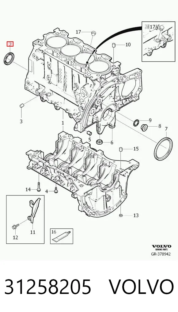 Uszczelniacz wału korbowego przedni 31258205 Volvo
