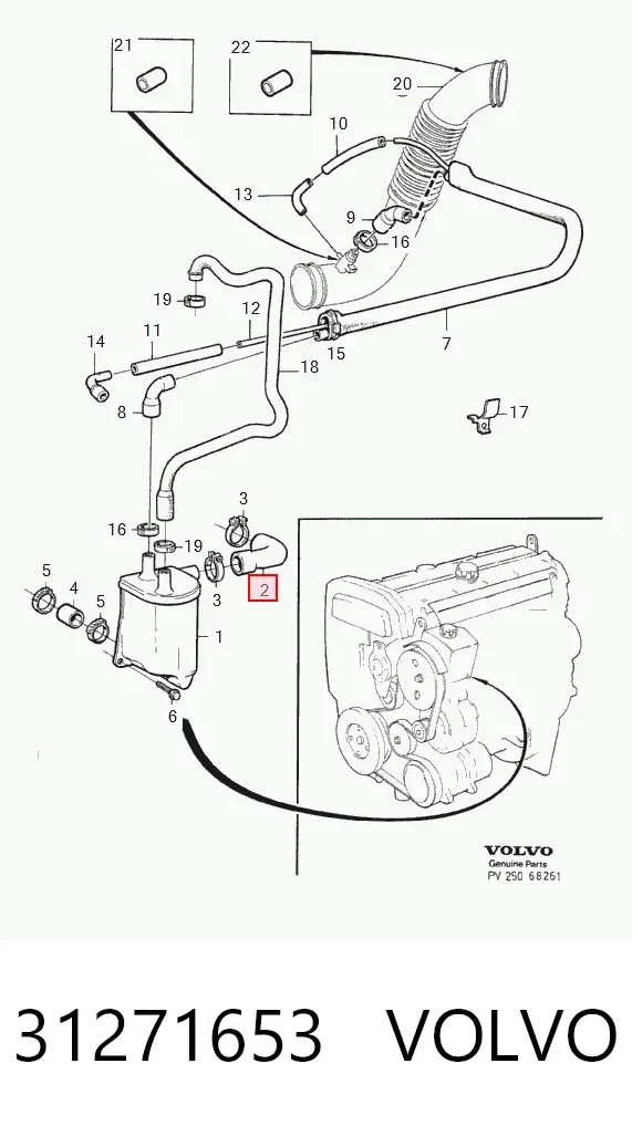 Króciec wentylacji kadłuba (separatora oleju) 31271653 Volvo