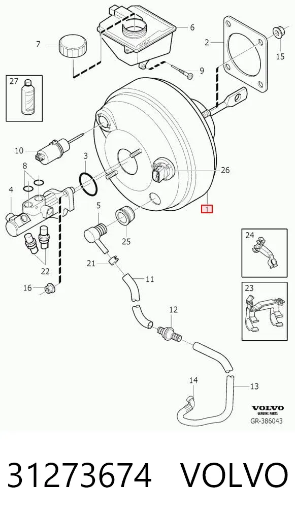 Wzmacniacz próżniowy hamulców 31273674 Volvo