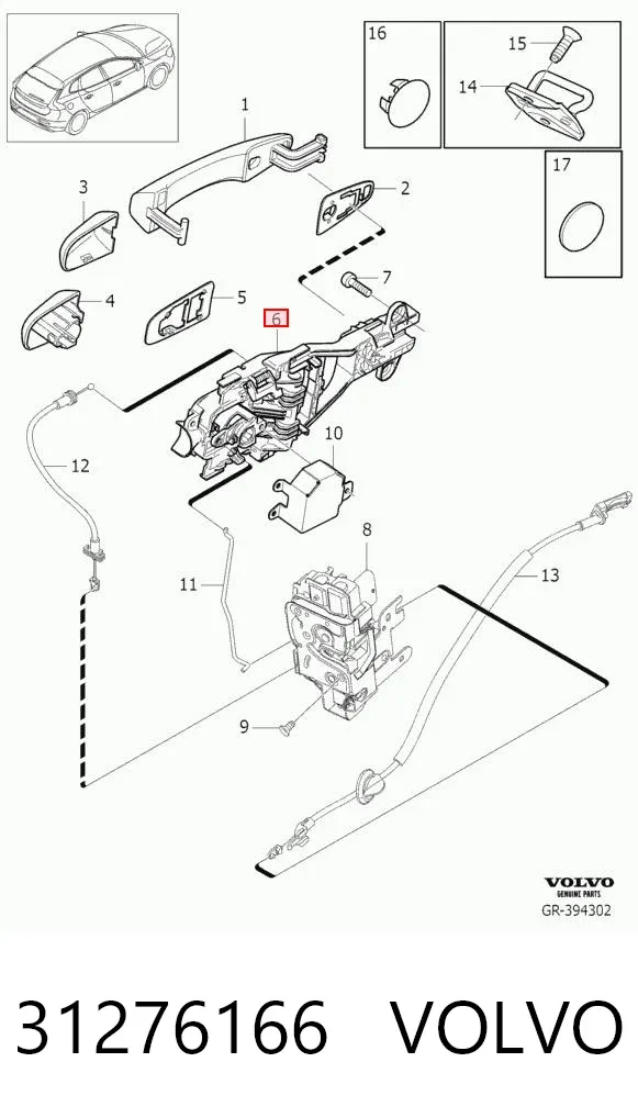 Pałąk zewnętrznej klamki drzwi przednich prawej 31276166 Volvo