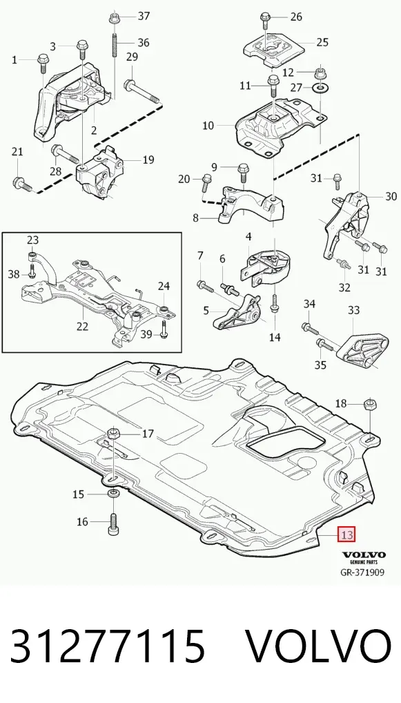 Osłona silnika, miski (przedziału silnika) 31277115 Volvo