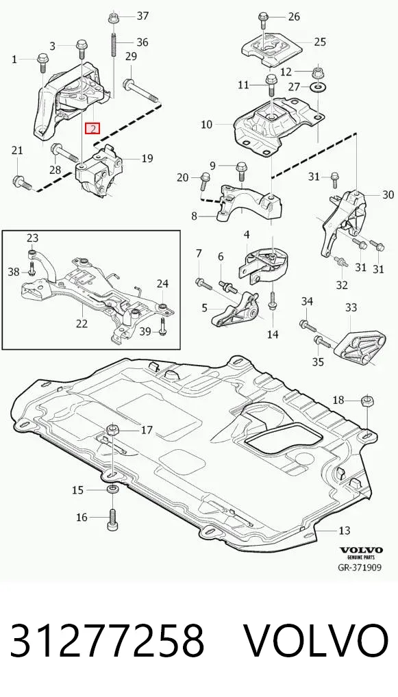 Poduszka (podpora) silnika prawa 31277258 Volvo