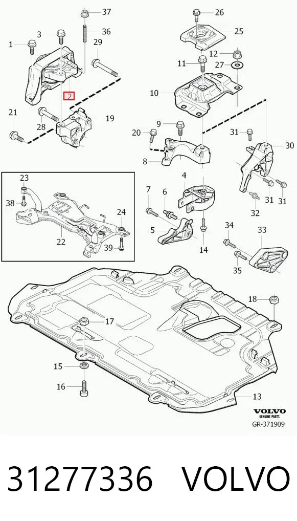 Poduszka (podpora) silnika prawa 31277336 Volvo