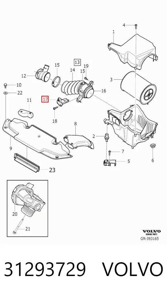 Czujnik przepływu powietrza, przepływomierz powietrza M.A.F. 31293729 Volvo