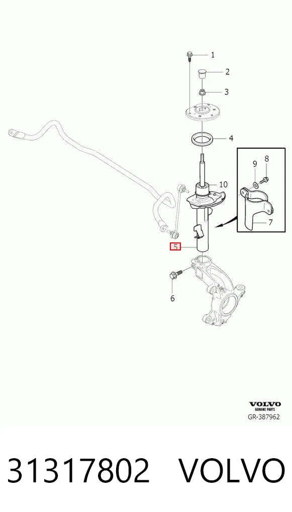 Amortyzator przedni prawy 31317802 Volvo