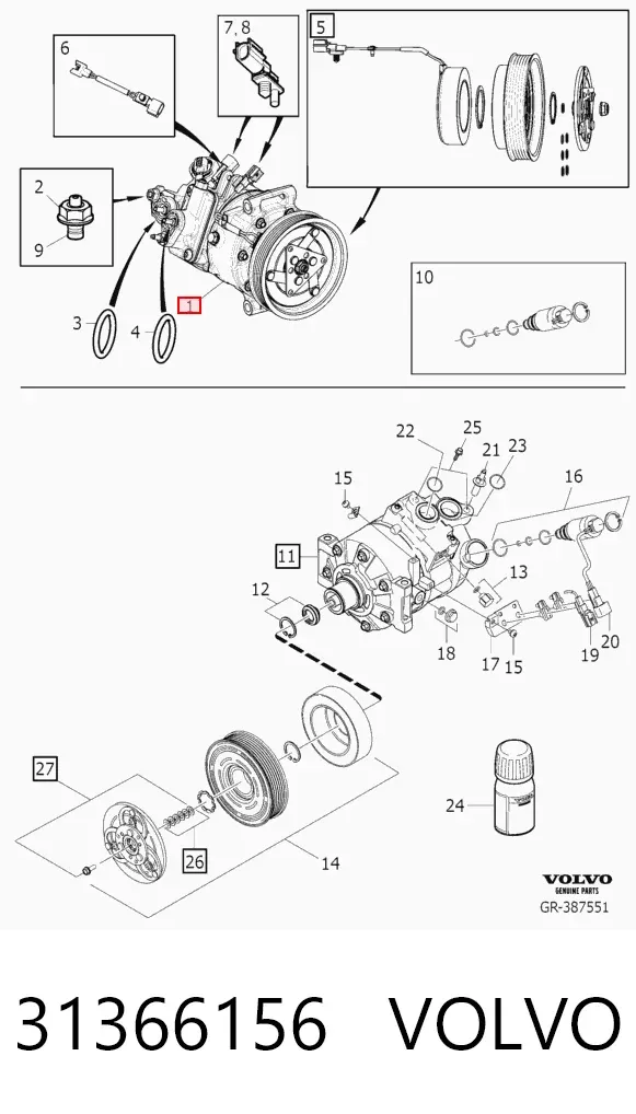 Sprężarka klimatyzacji 31366156 Volvo