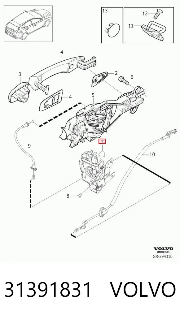 Zamek drzwi tylnych prawych 31391831 Volvo