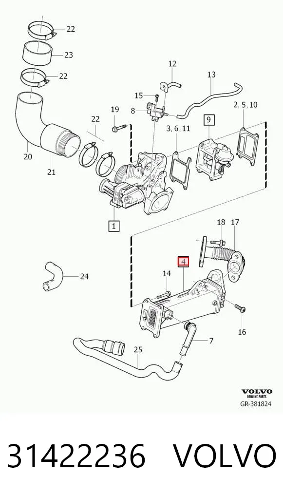Chłodnica układu recyrkulacji spalin EGR 31422236 Volvo