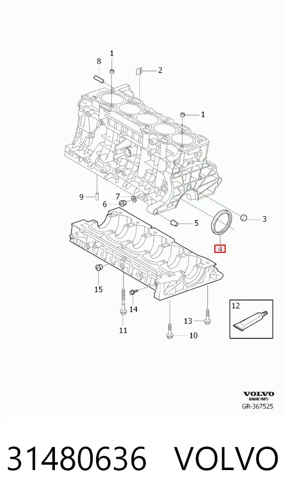 Uszczelniacz wału korbowego silnika tylny 31480636 Volvo
