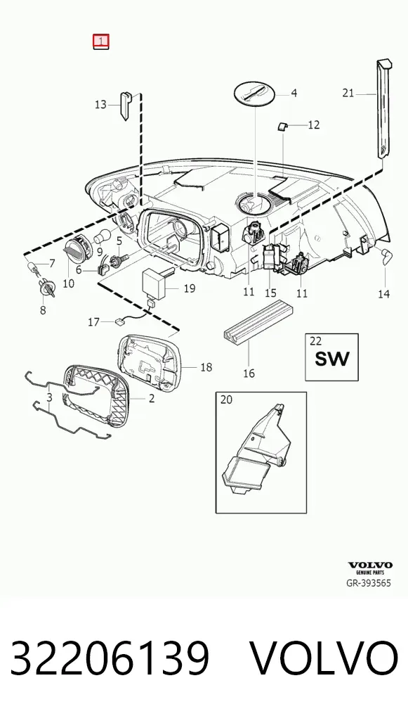 Reflektor lewy 32206139 Volvo