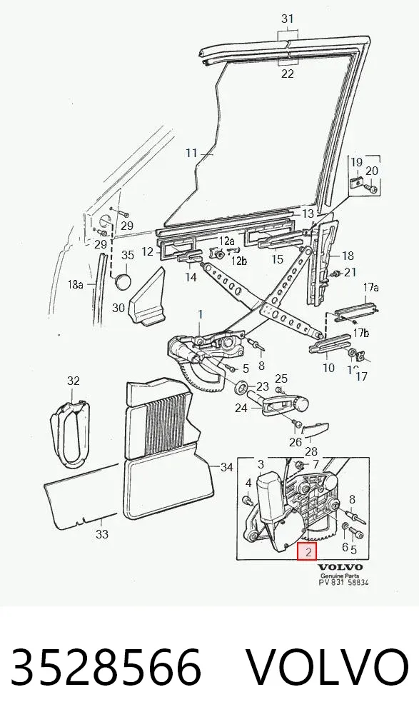 Mechanizm podnoszenia szyby drzwi przednich prawych Volvo 940 944